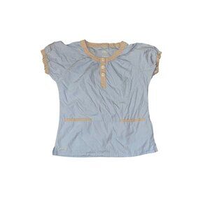 Iguana Med Womens Short Sleeve Button-Up Top S Blue & Beige